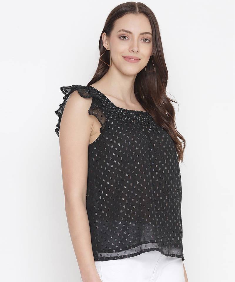 Grand black mutlicolor lurex print straling women top