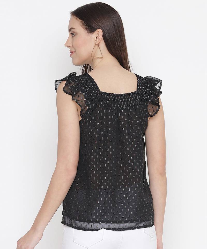 Grand black mutlicolor lurex print straling women top