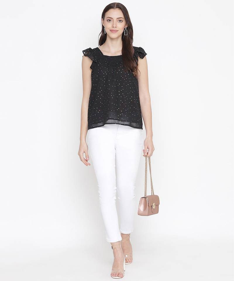 High rise black muticolor foil print women stylish top