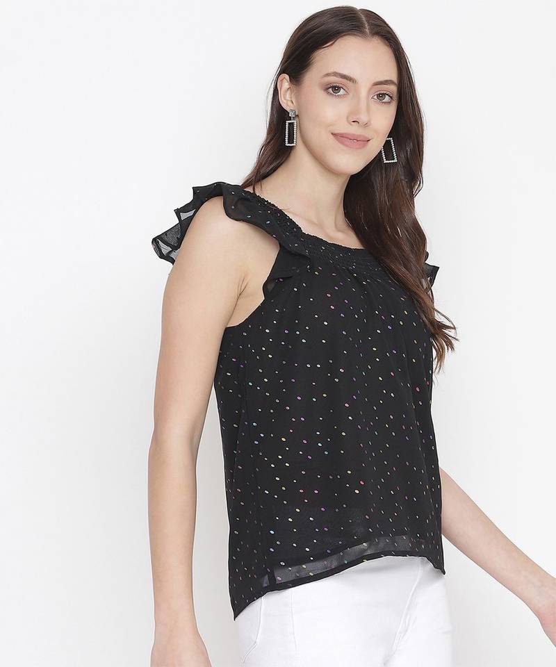 High rise black muticolor foil print women stylish top