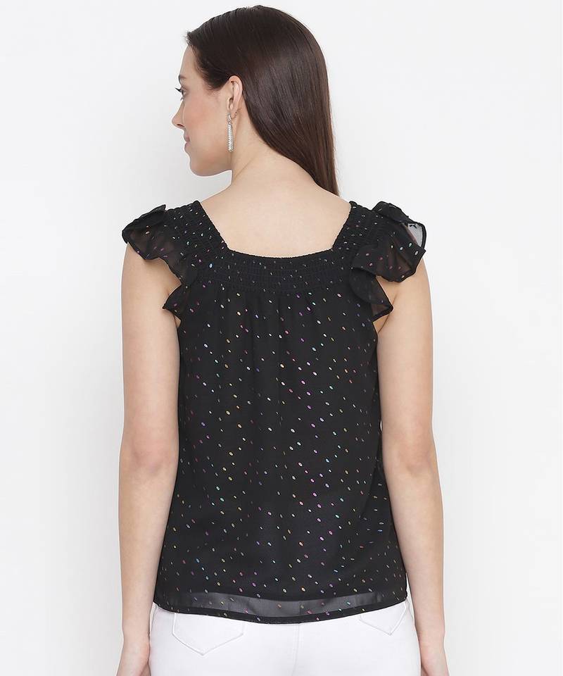 High rise black muticolor foil print women stylish top