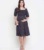 Coca black printed  ruffled maternity smocked dress