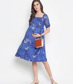 Chill Blue floral print maternity smocked dress