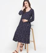 Fancy blue polka print easy maternity dress