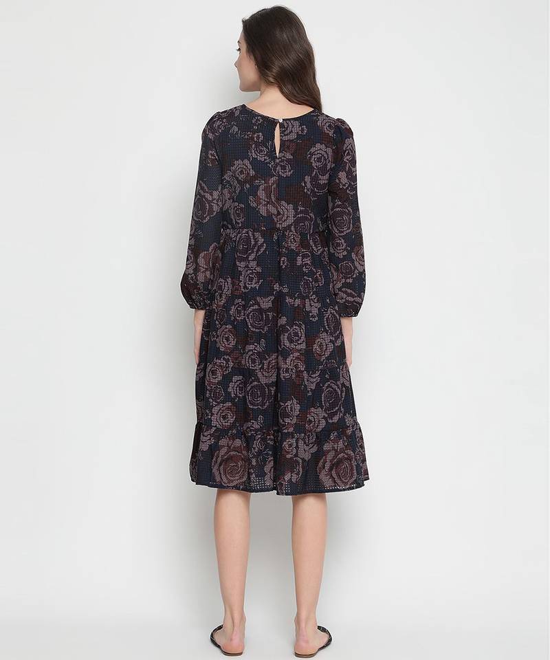 Grey floral print falred maternity dress