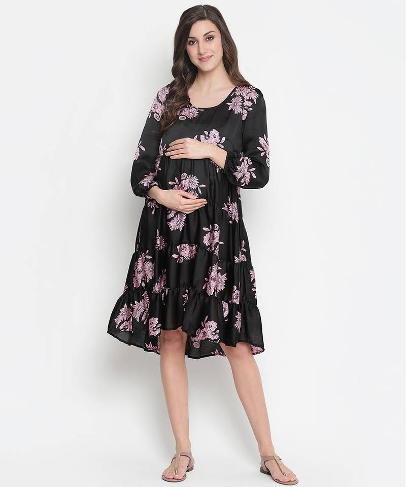 Supreme black floweratic maternity dress
