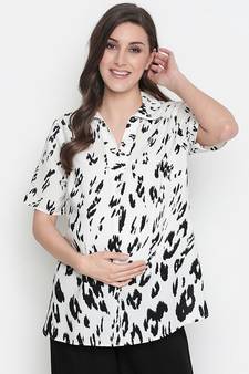 Impressive white animal print classic maternity Top