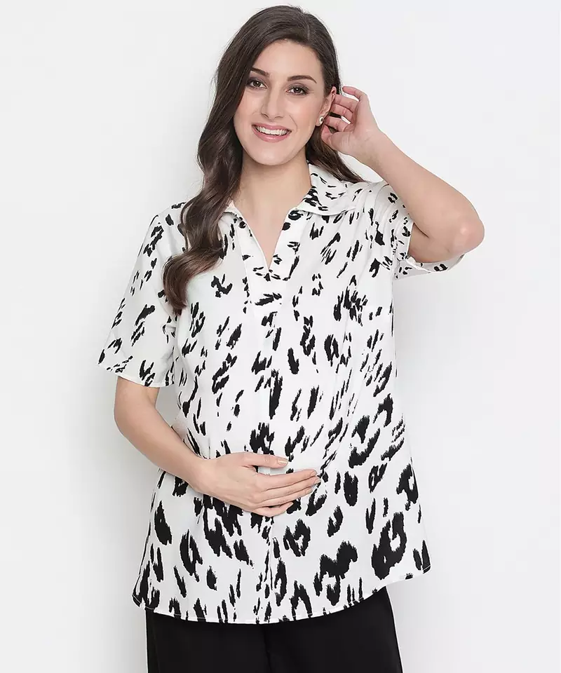 Impressive white animal print classic maternity Top