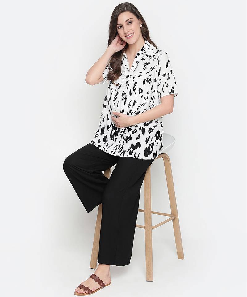 Impressive white animal print classic maternity Top