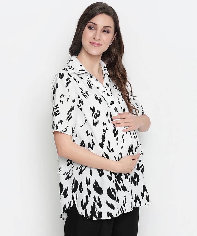 Impressive white animal print classic maternity Top