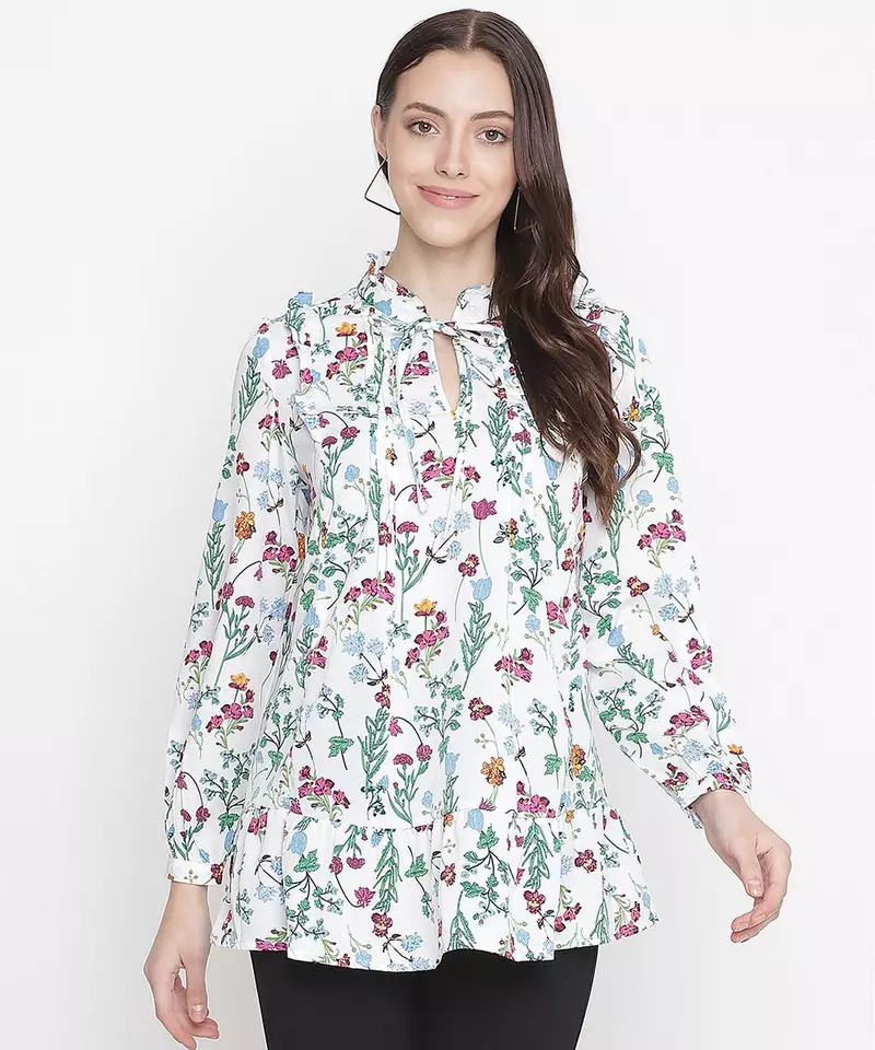 Grandnuer white  tie-knot floral print maternity tunic