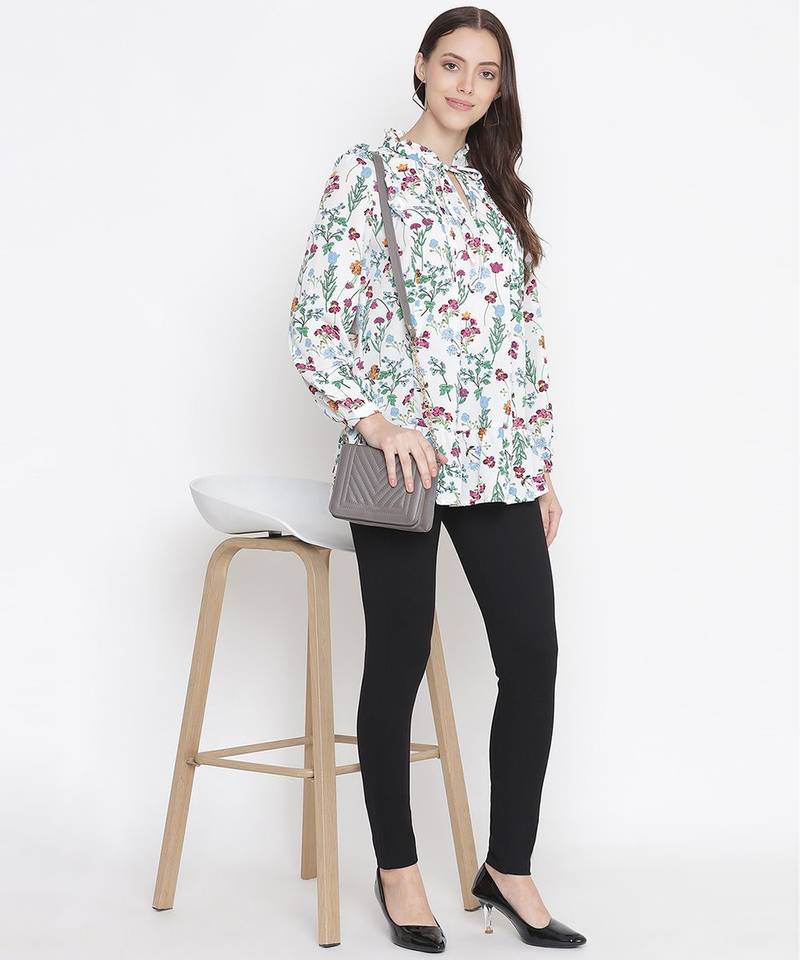 Grandnuer white  tie-knot floral print maternity tunic