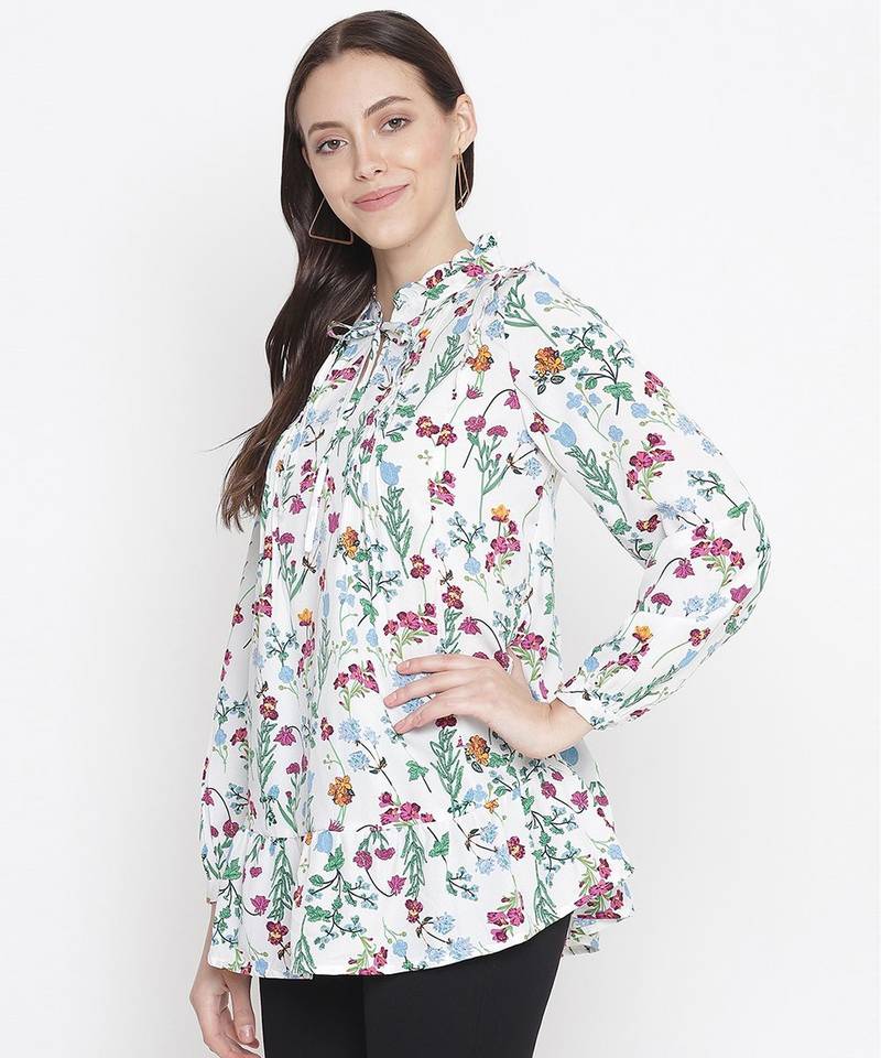 Grandnuer white  tie-knot floral print maternity tunic