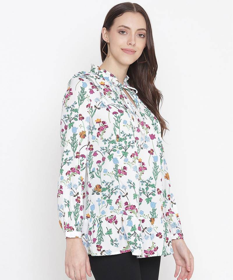 Grandnuer white  tie-knot floral print maternity tunic