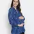 Fanciful blue floral print tie-knot maternity tunic