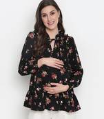 Fetched black floral print tie-knot maternity tunic