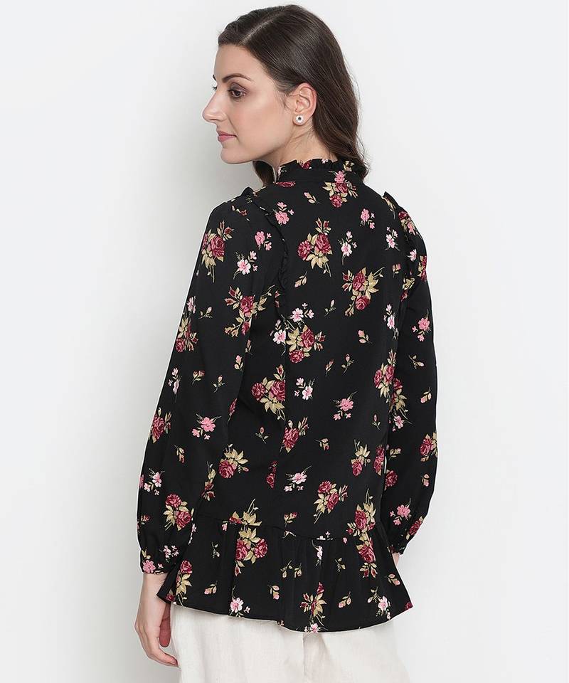 Fetched black floral print tie-knot maternity tunic