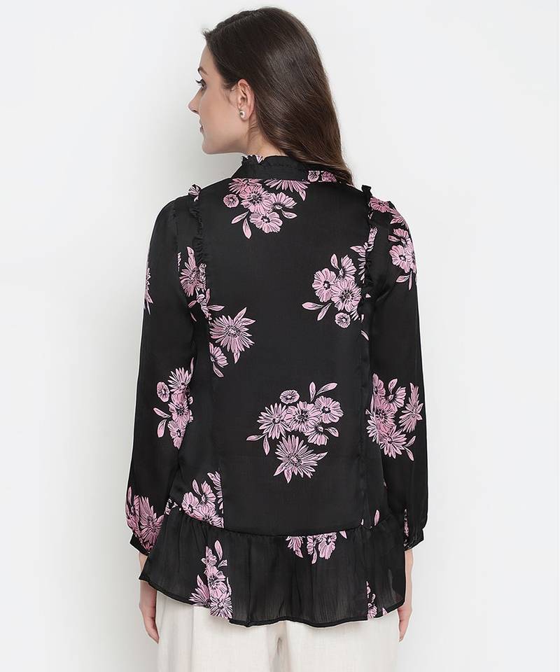 Purple flower print tie -knot maternity tunic