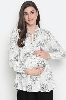 Black floral print  tie -knot maternity tunic