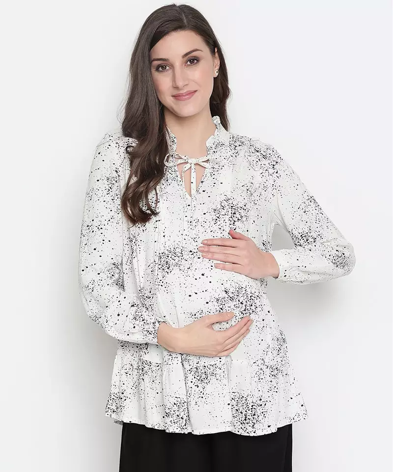 Black floral print  tie -knot maternity tunic