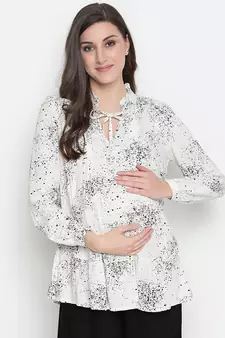 Black floral print  tie -knot maternity tunic