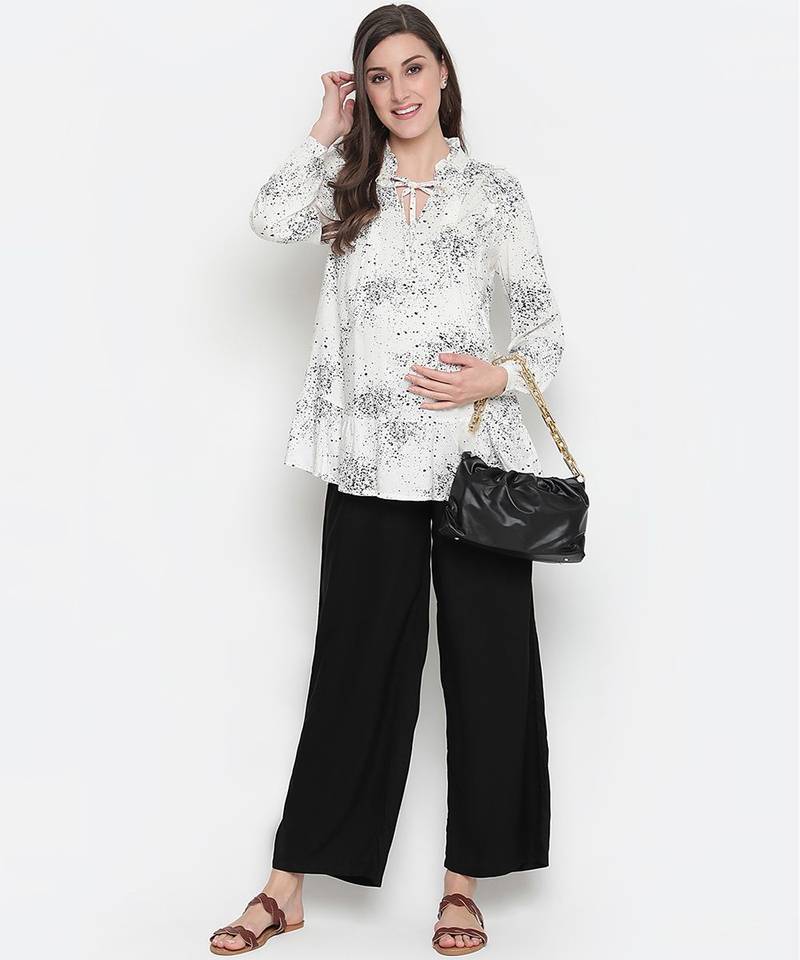 Black floral print  tie -knot maternity tunic