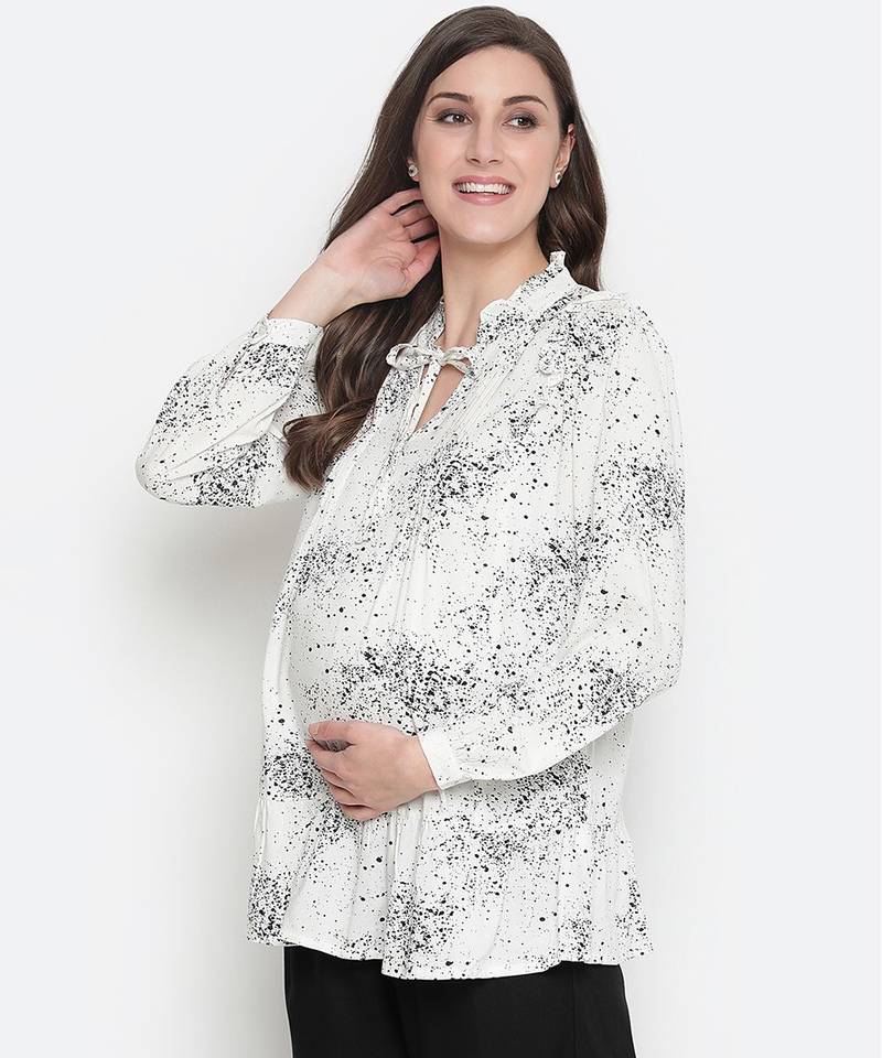 Black floral print  tie -knot maternity tunic