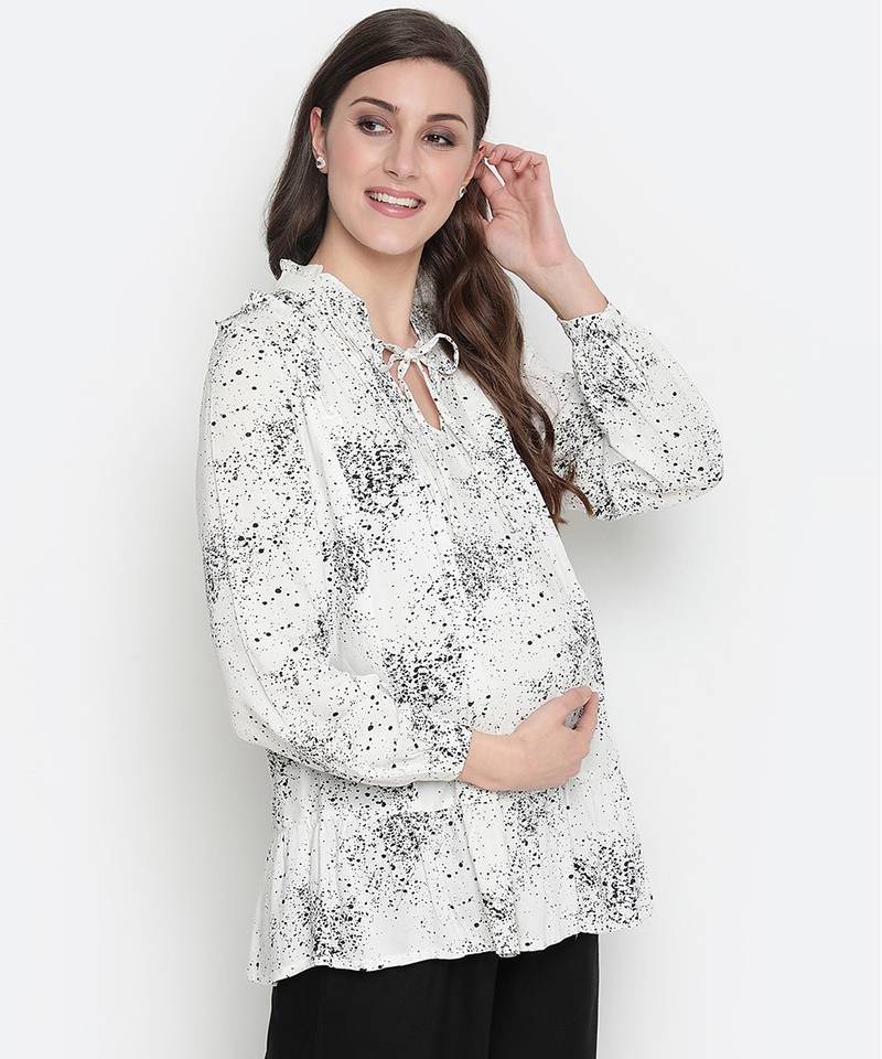 Black floral print  tie -knot maternity tunic