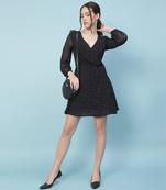 Thunder black muticolor foil print party women wrap dress