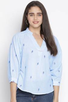 Punk Blue flossy embroidery women top