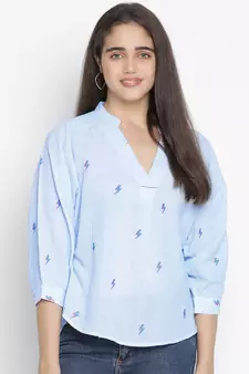 Punk Blue flossy embroidery women top