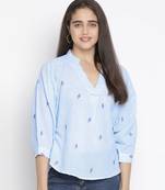 Punk Blue flossy embroidery women top