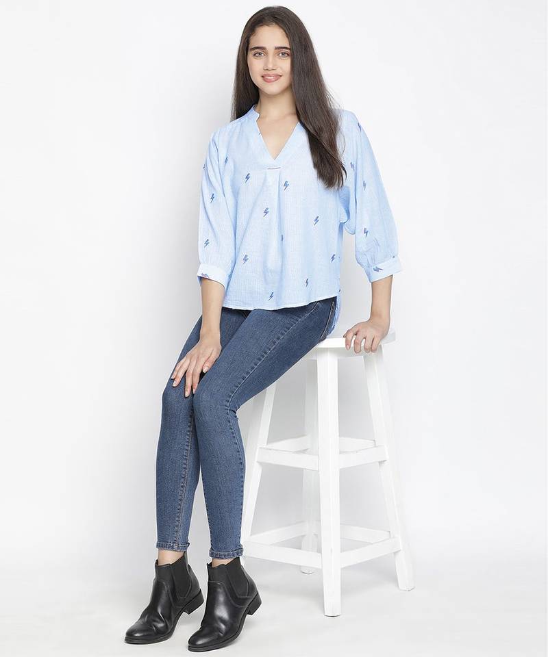 Punk Blue flossy embroidery women top