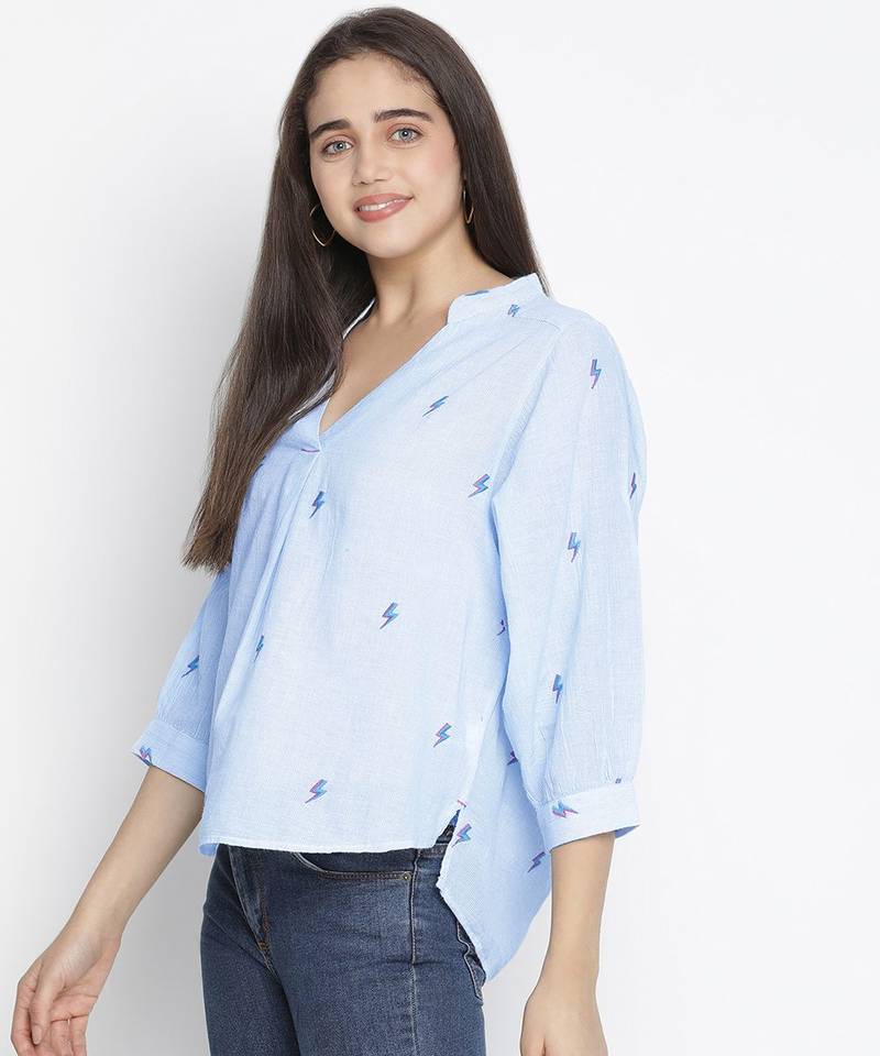 Punk Blue flossy embroidery women top