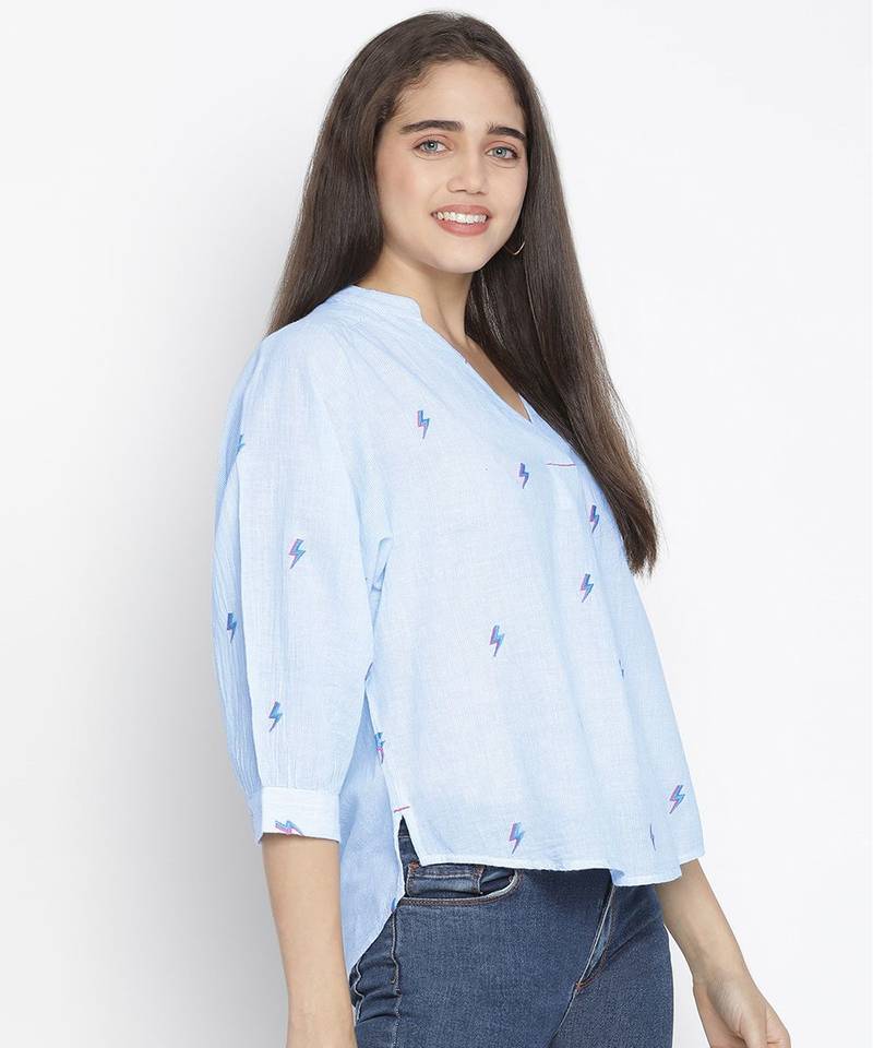 Punk Blue flossy embroidery women top