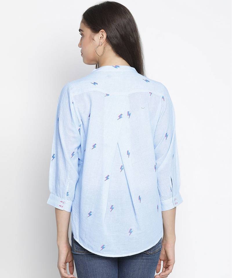 Punk Blue flossy embroidery women top