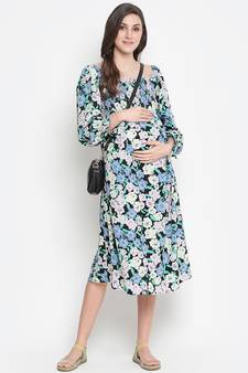 Camp of colors floral print easy maternity smocking dress