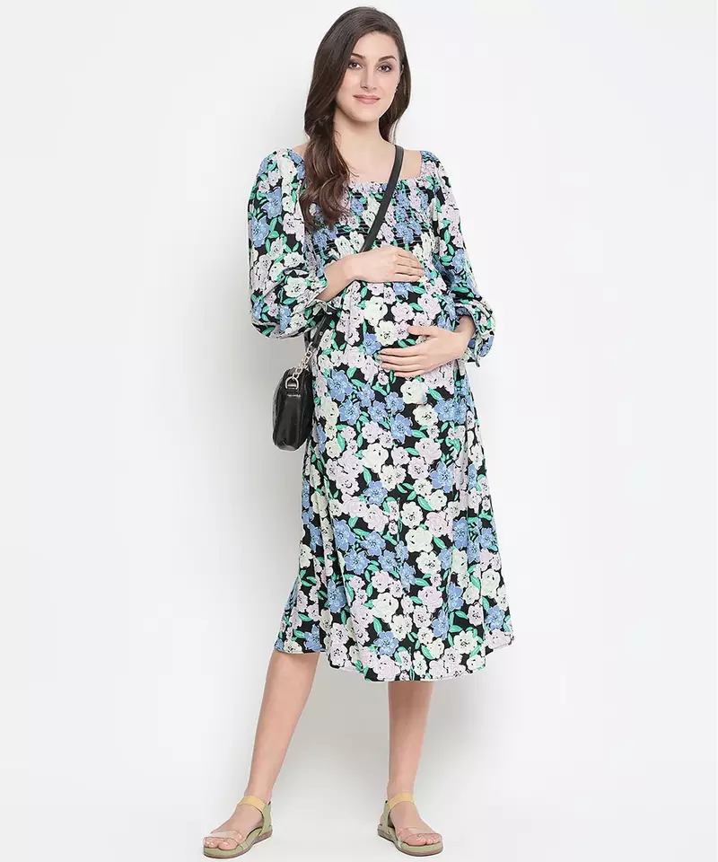 Camp of colors floral print easy maternity smocking dress