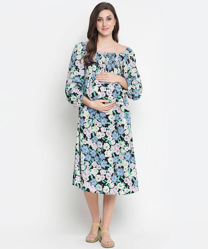 Camp of colors floral print easy maternity smocking dress