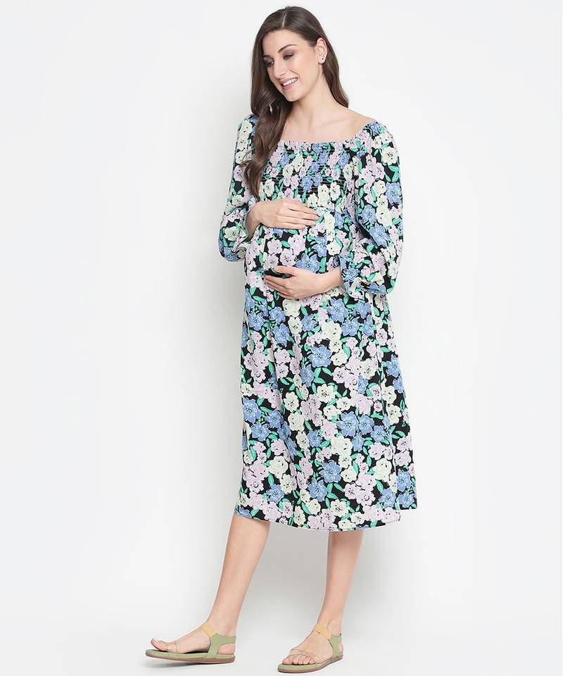 Camp of colors floral print easy maternity smocking dress