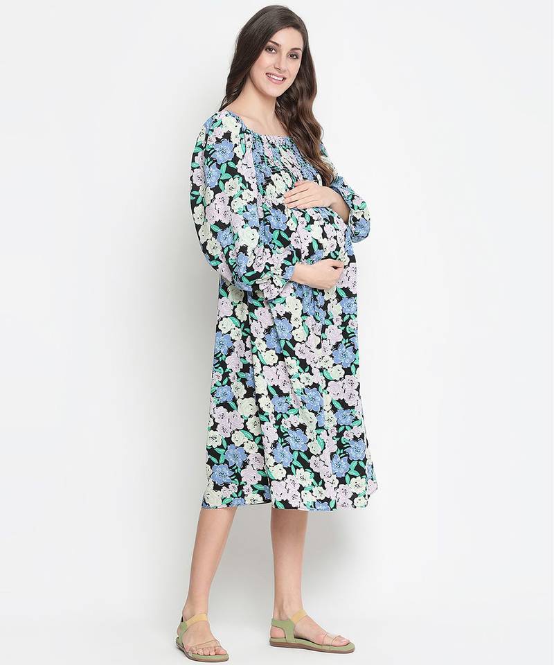 Camp of colors floral print easy maternity smocking dress