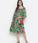 Denser Green floral print smocking comfy maternity dress