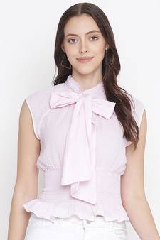 Baby doll pink color women pussy bow top