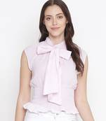 Baby doll pink color women pussy bow top