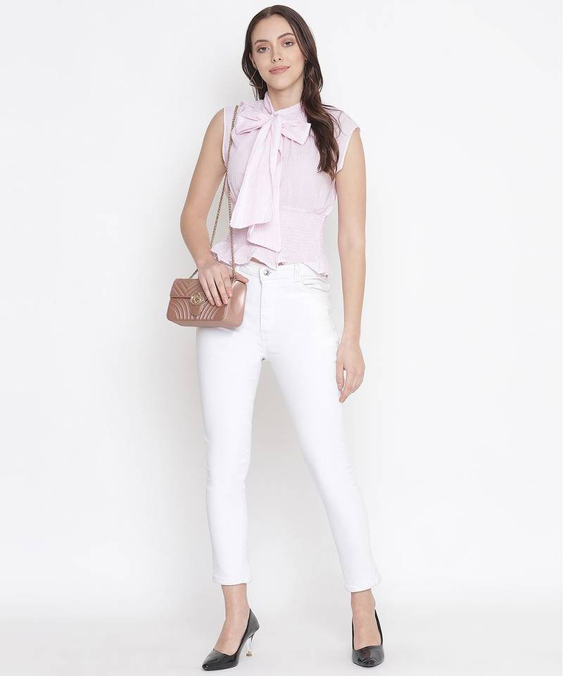 Baby doll pink color women pussy bow top