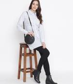 Magnetizing blue button-down gathered women tunic