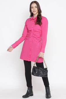 Attractive pink button-down women gathered tunic
