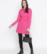 Attractive pink button-down women gathered tunic