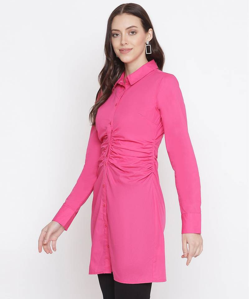 Attractive pink button-down women gathered tunic