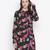Black floral print button-down women gathered tunic